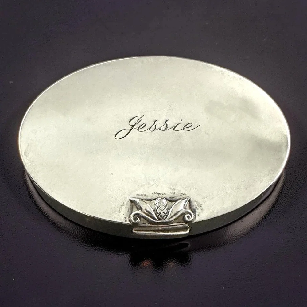 VTG Georg Jensen Sterling Silver Compact Mirror Acorn Motif Engraved Name 60.3g